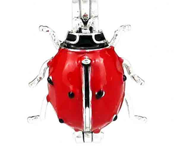 Lady Bug Silver Plated Cage Pendant 1” x 3/4” (Alloy and Enamel) Default