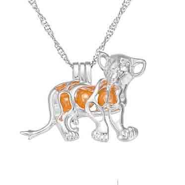 Cage Pendant Silver Plated - Lion with Chain