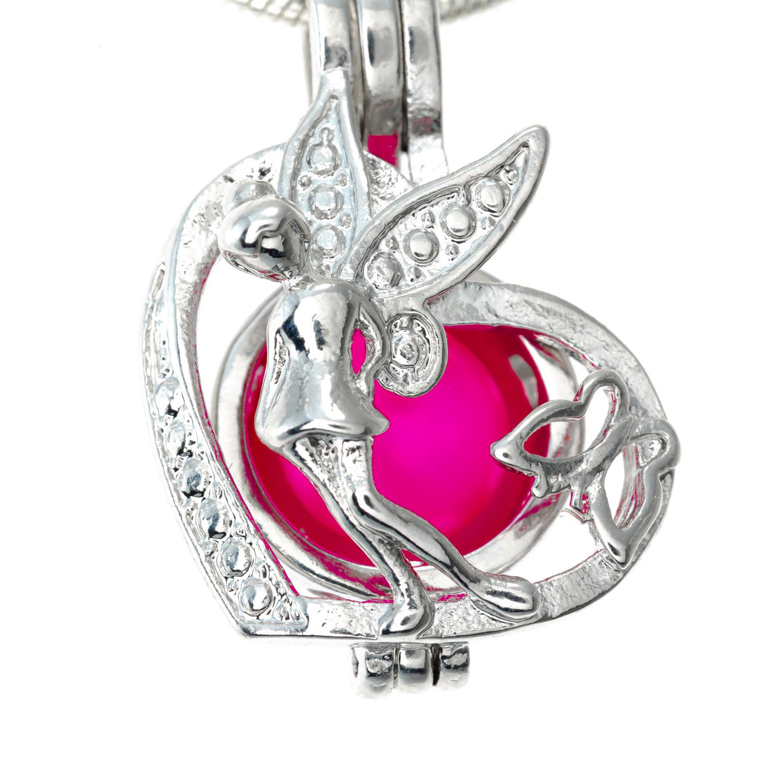Disney Tinker Bell with Butterfly Heart Silver Plated Cage Pendant Default Title
