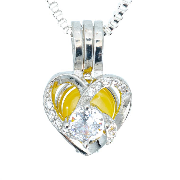 Heart Swirl with Center Rhinestone Silver Plated Cage Pendant Default