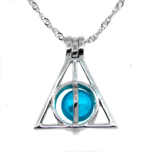 Cage Pendant Silver Plated Harry Potter Deathly Hallows Triangle Symbol (Free Chain and Colorful Beads)