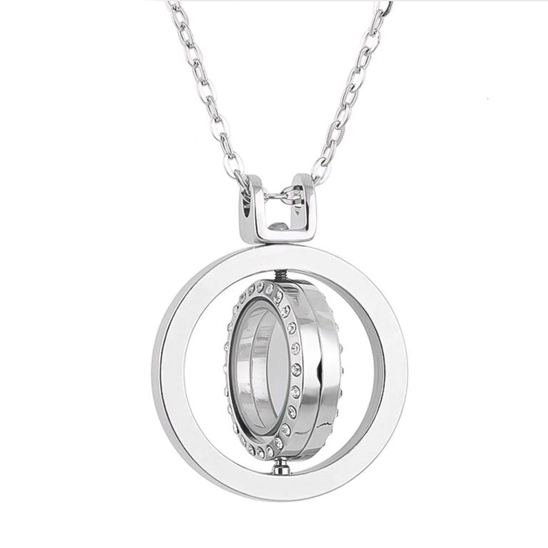 Glass Locket Pendant Magnetic - Fidget Spinner Stainless Steel with 30” Chain