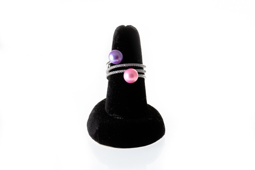 Triple Swirl Rhinestone Dual Pearl Ring Sterling Silver Mount Mount (Pearl not included)