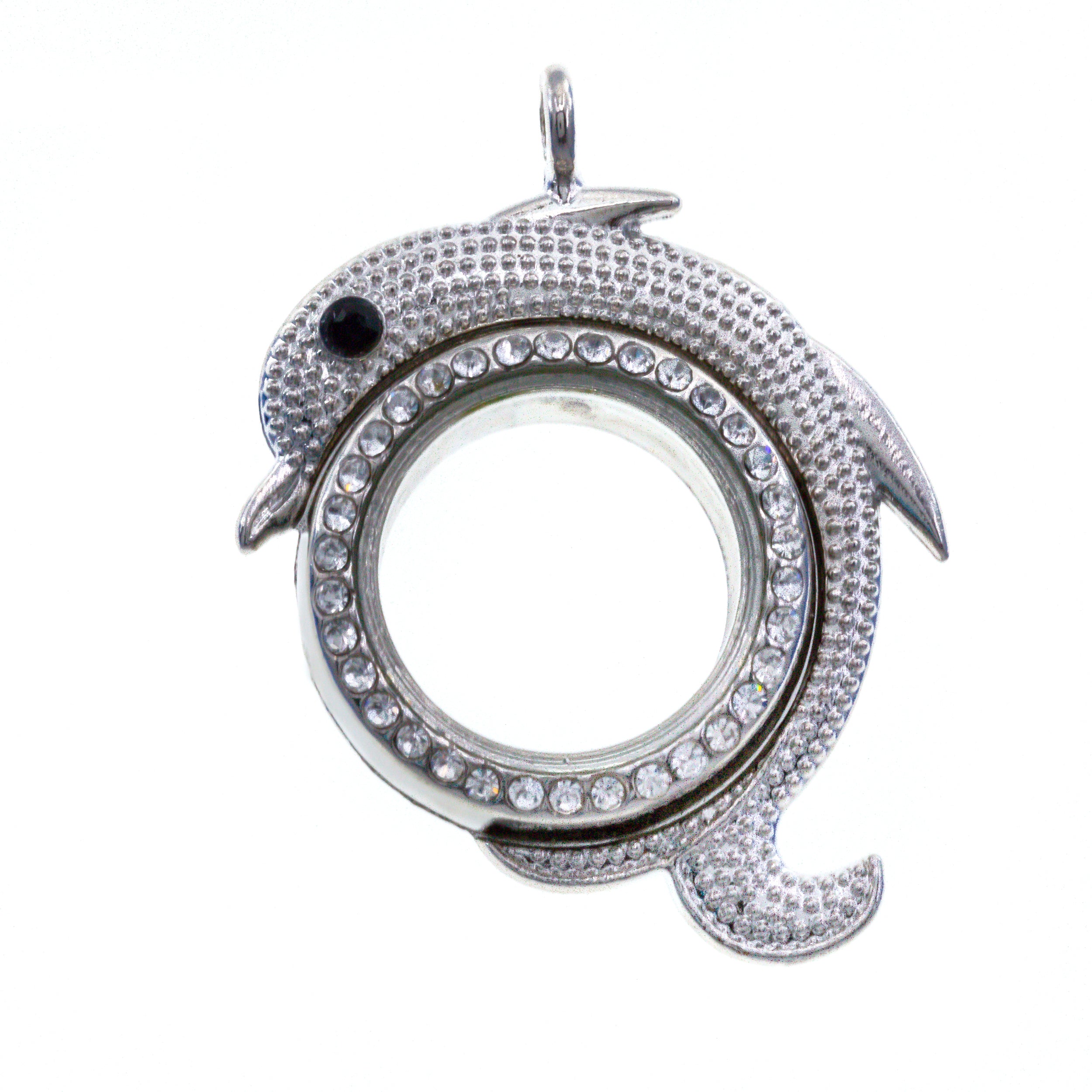 Medallón chapado en vidrio con diamantes de imitación de delfín para gemas de perlas de 8 mm