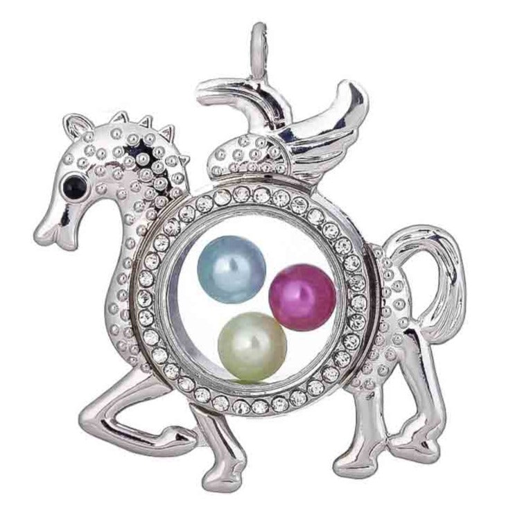 Flying Horse Glass Plated Locket Fits up to 8mm pearls gems Default