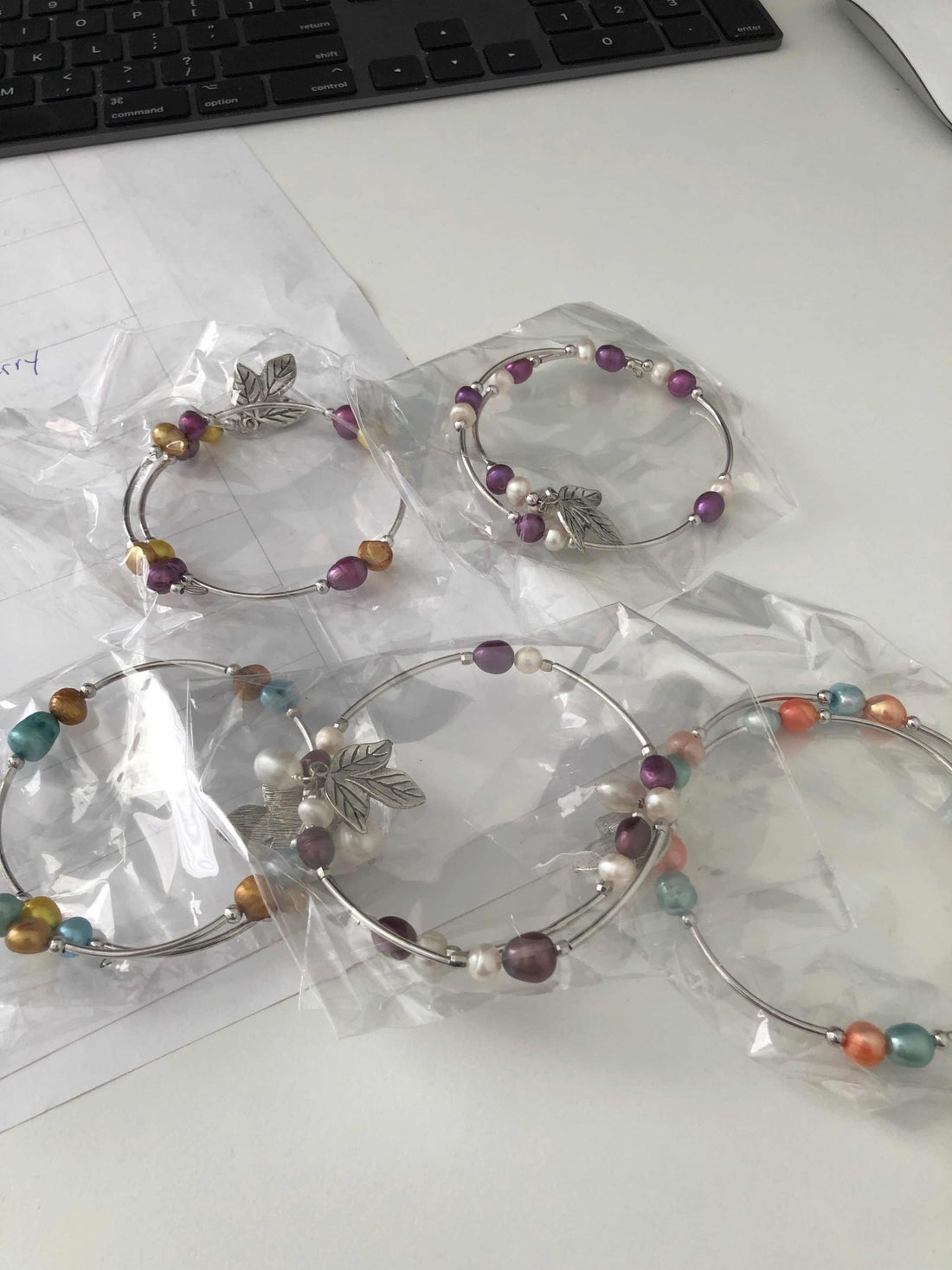 5 Pack Bracelet with Colorful Pearls Charms and Dangles