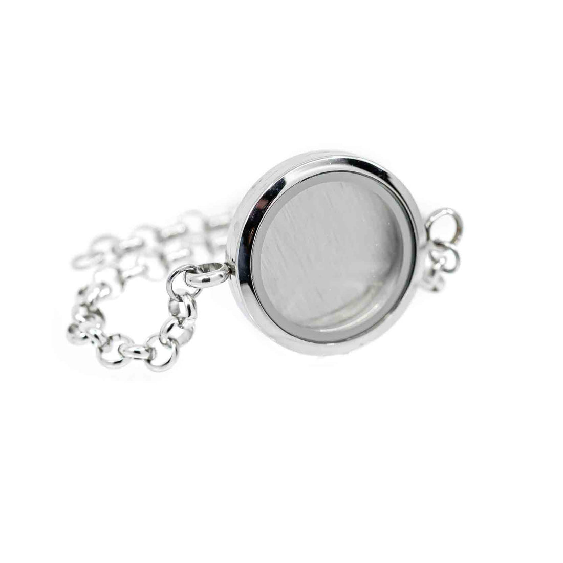Glass Locket Bracelet Magnetic - Stainless Steel Chain Round Smooth