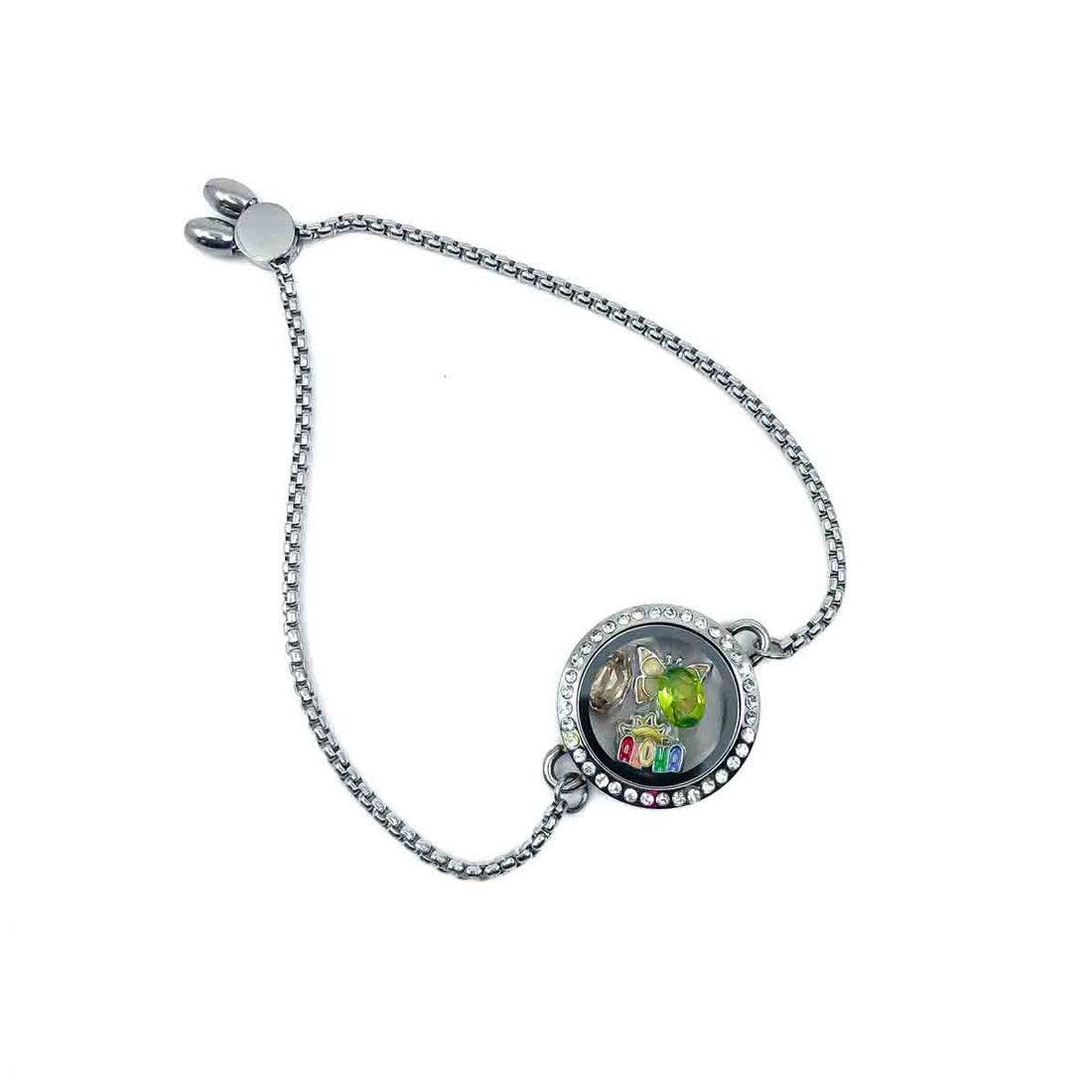 Adjustable Slider 25mm Rhinestone Round Circle Stainless Steel Glass Locket Default Title