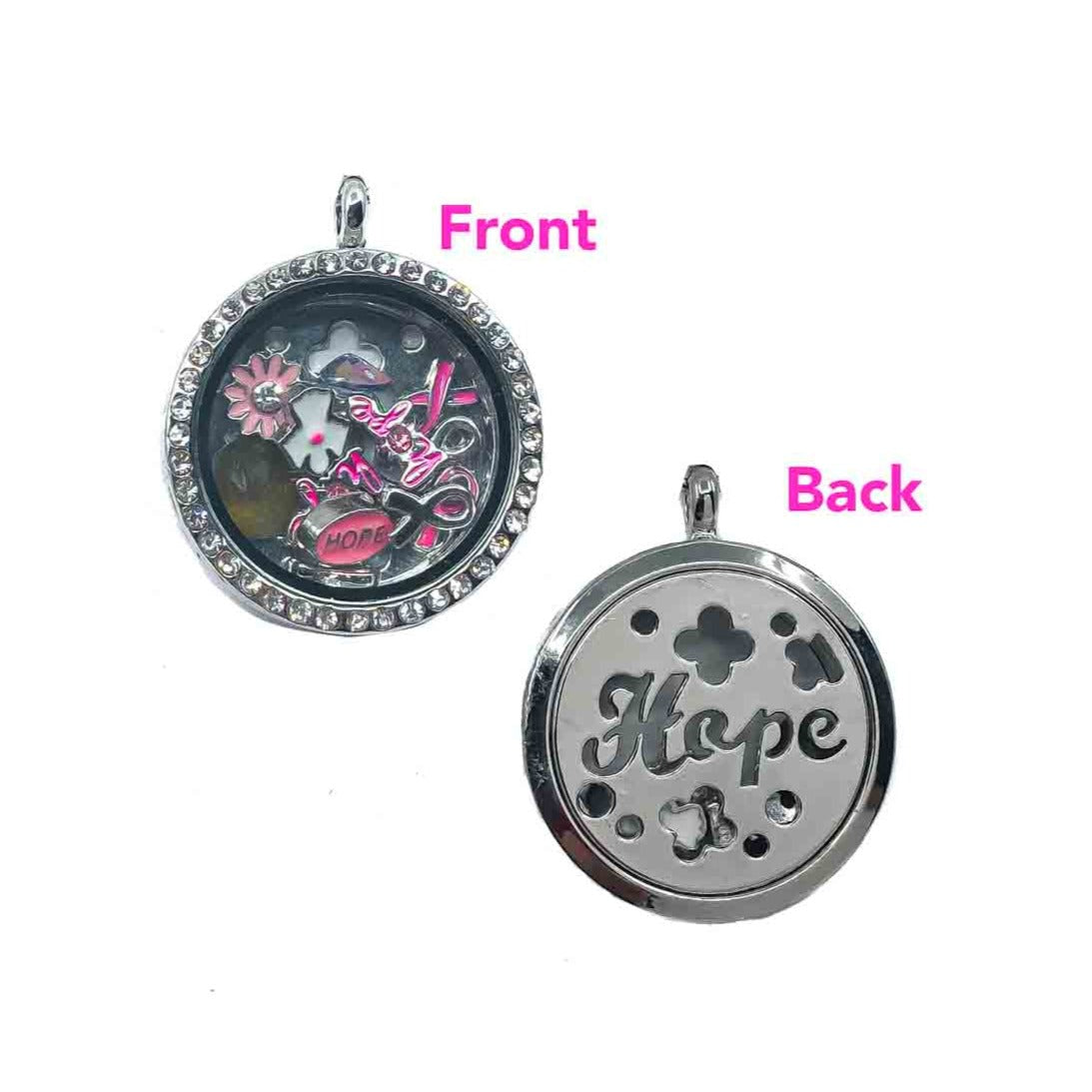 Front and Back Hope Engraved Pendant with Round Rhinestone Glass Locket (Chain Sold Separately) Default Title