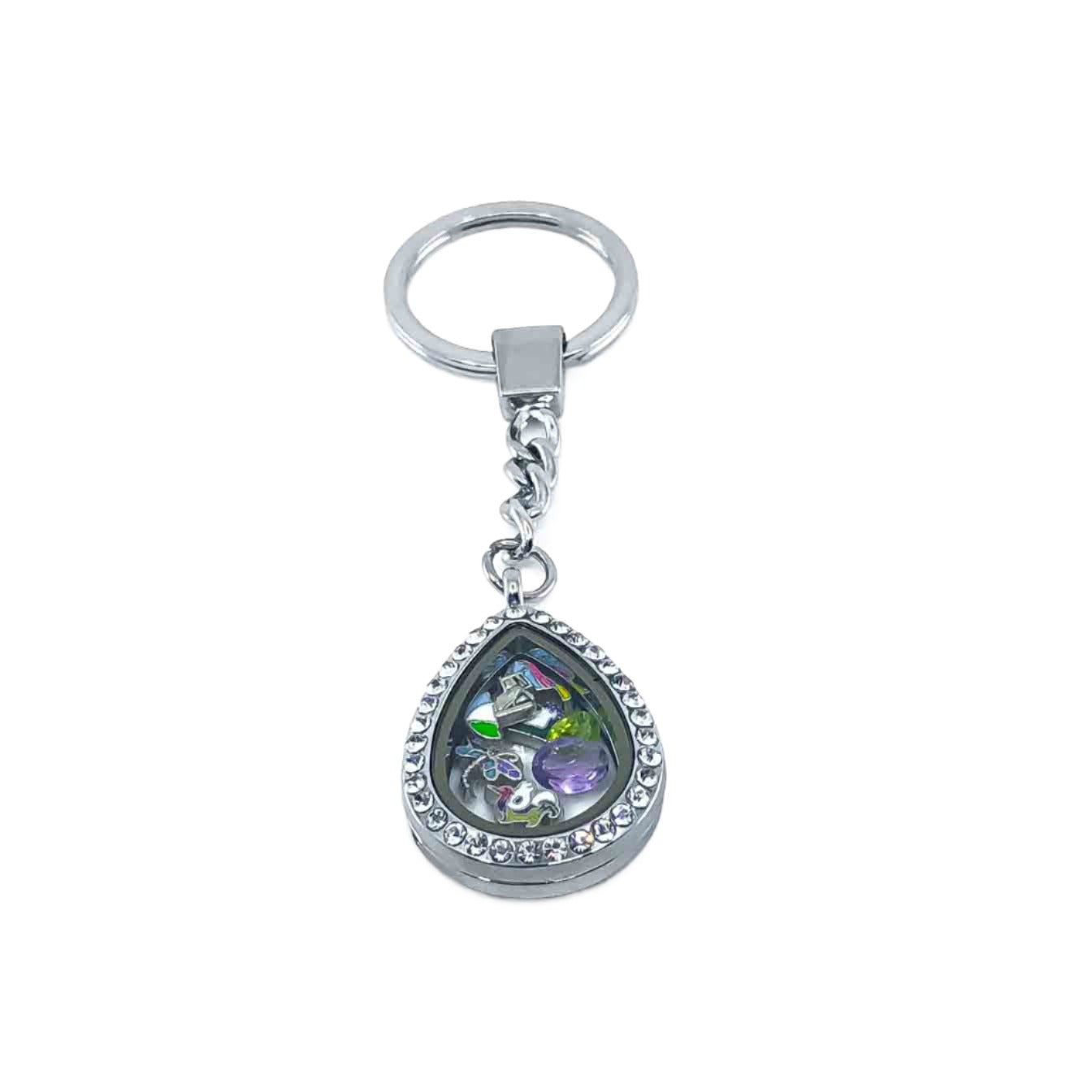 Keychain Oval Rhinestone Magnetic Glass Locket Default Title