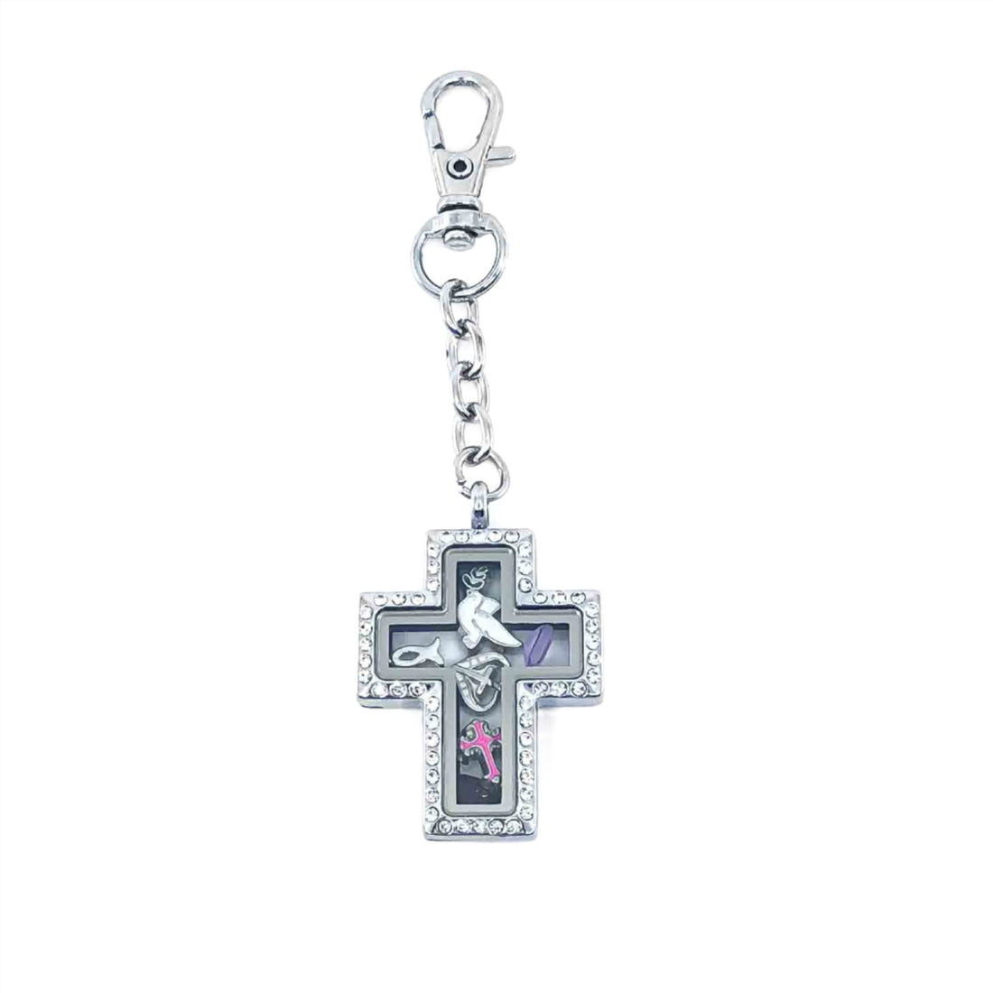 Dangle Purse Charm Cross Rhinestone Magnetic Glass Locket Default Title