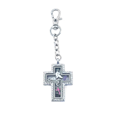 Dangle Purse Charm Cross Rhinestone Magnetic Glass Locket Default Title