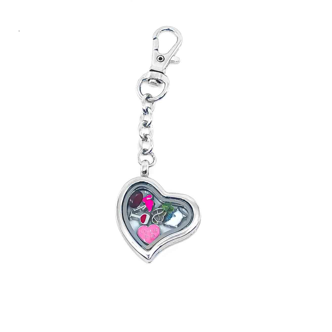 Dangle Purse Charm Smooth Heart Magnetic Glass Locket Default Title