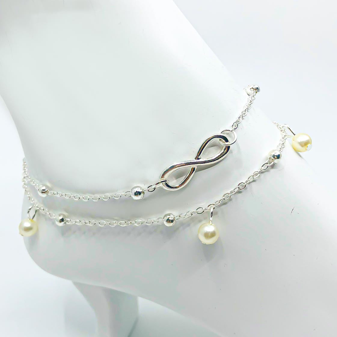 Anklet - Lot (3) Beaded Infinity Silver Plated