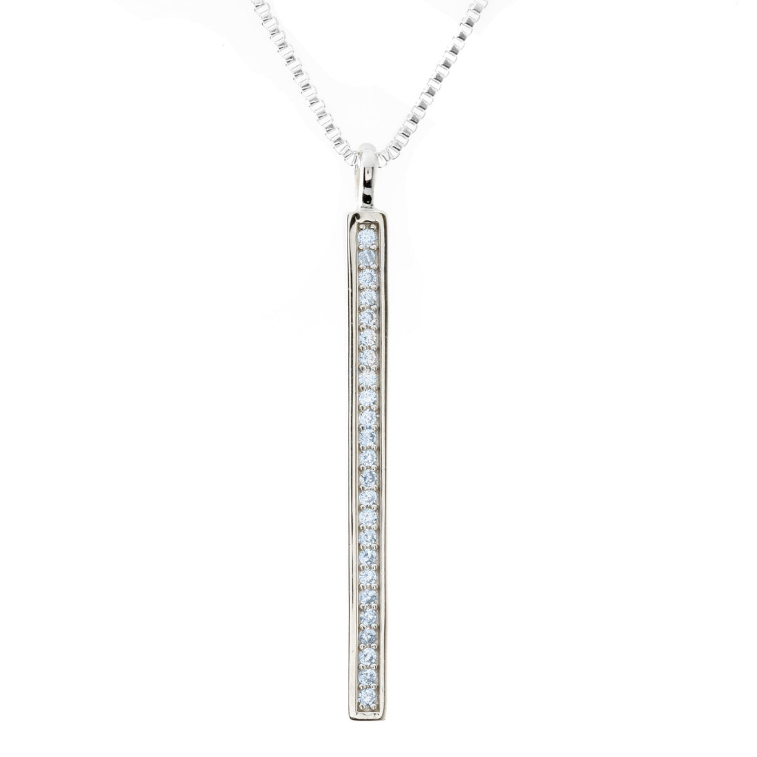 Solid Bar Clear Rhinestone Sterling Silver Pendant With Triple Rhodium Coating (2 1/2 inch Long) Default