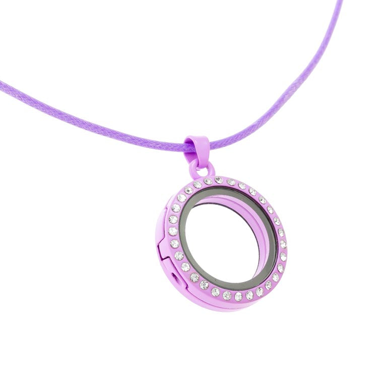 Purple Round Rhinestone Slim Magnetic Locket with Extendable Necklace Default Title