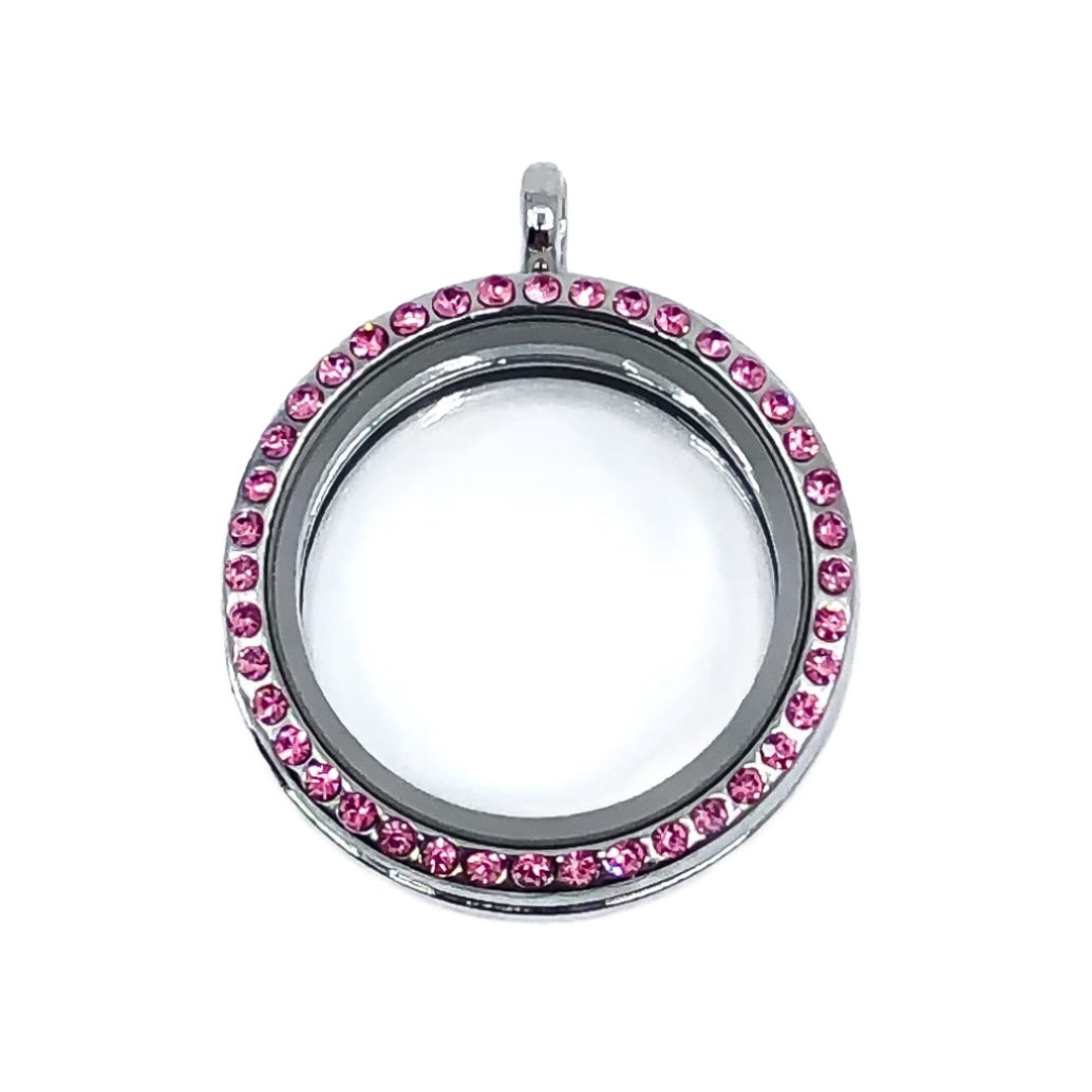 Pink Flip Up Magnetic 30mm Rhinestone Locket Silver Plated (alloy) Default Title