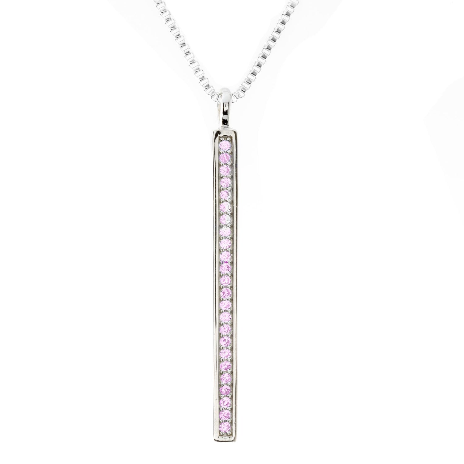 Solid Bar Pink Rhinestone Sterling Silver Pendant With Triple Rhodium Coating (2 1/2 inch Long) Default Title