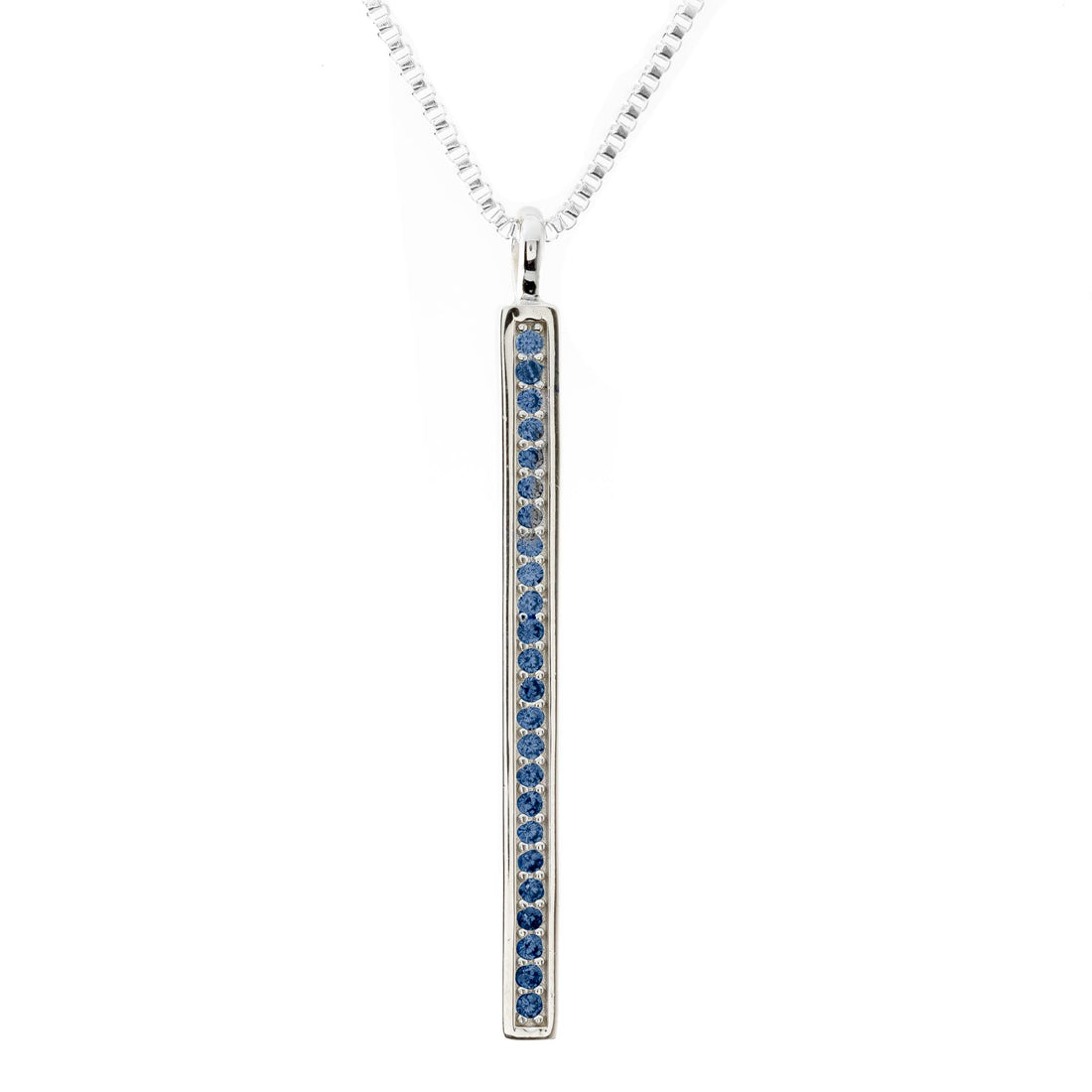 Solid Bar Navy Blue Rhinestone Sterling Silver Pendant With Triple Rhodium Coating (2 1/2 inch Long) Default Title