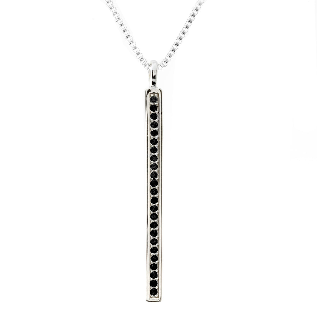 Solid Bar Black Rhinestone Sterling Silver Pendant With Triple Rhodium Coating (2 1/2 inch Long) Default Title