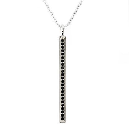 Solid Bar Black Rhinestone Sterling Silver Pendant With Triple Rhodium Coating (2 1/2 inch Long) Default Title