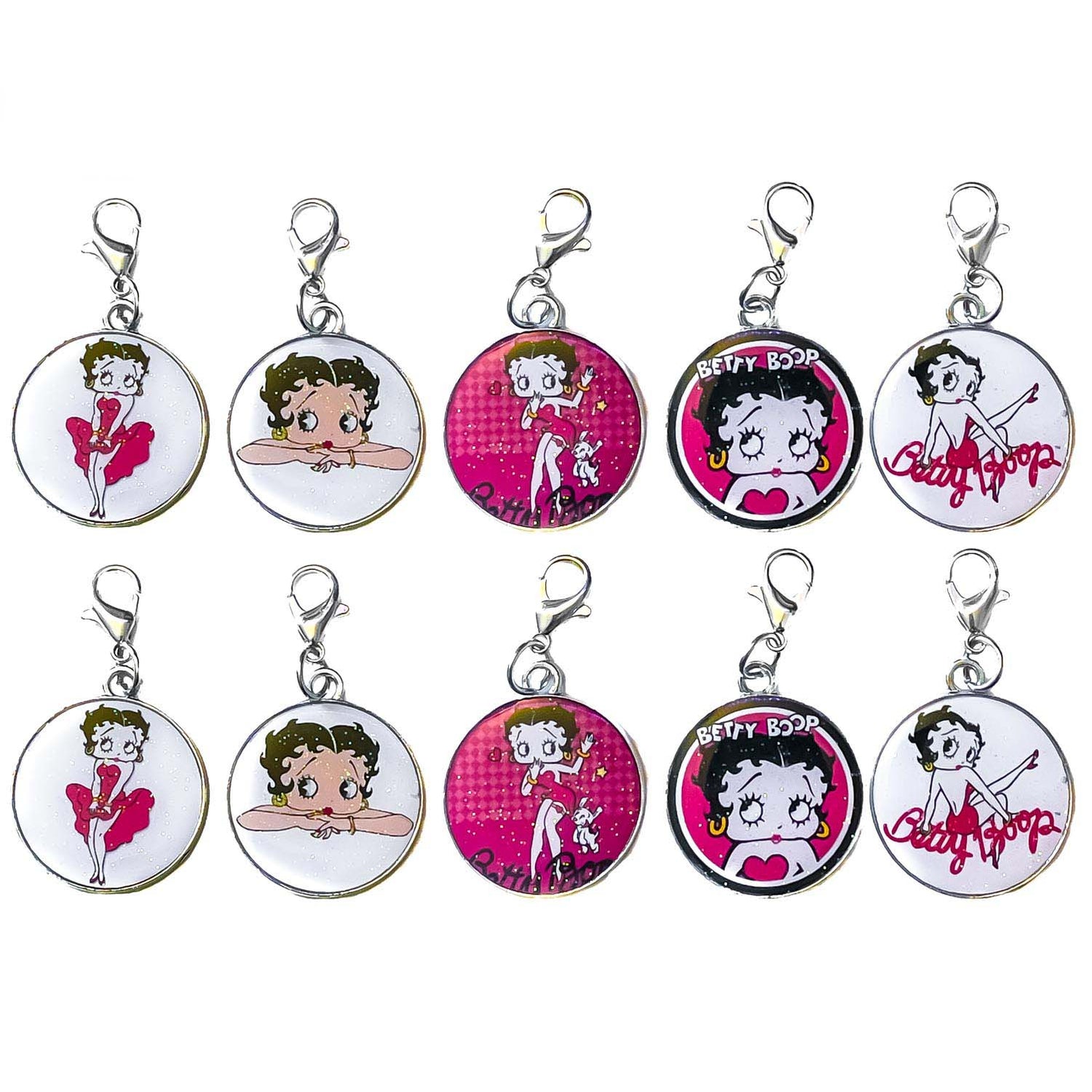 Betty Boop Cabochon Drip Clips Metal Keychain 10 Pack Variety