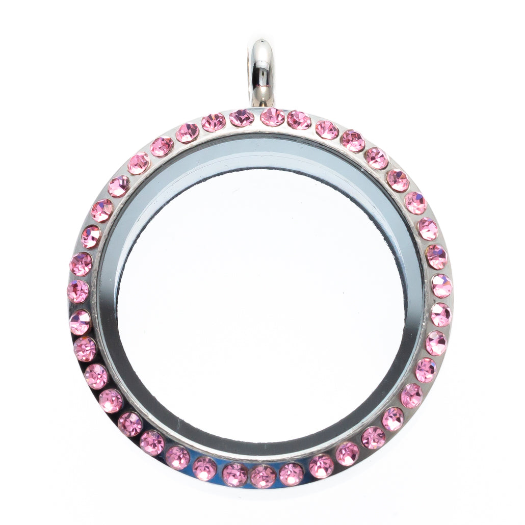 30mm Round Pink Rhinestone Pendant Stainless Steel Twist Screw Locket Default Title