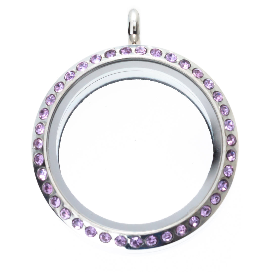 30mm Round Light Purple Rhinestone Pendant Stainless Steel Twist Screw Locket Default Title
