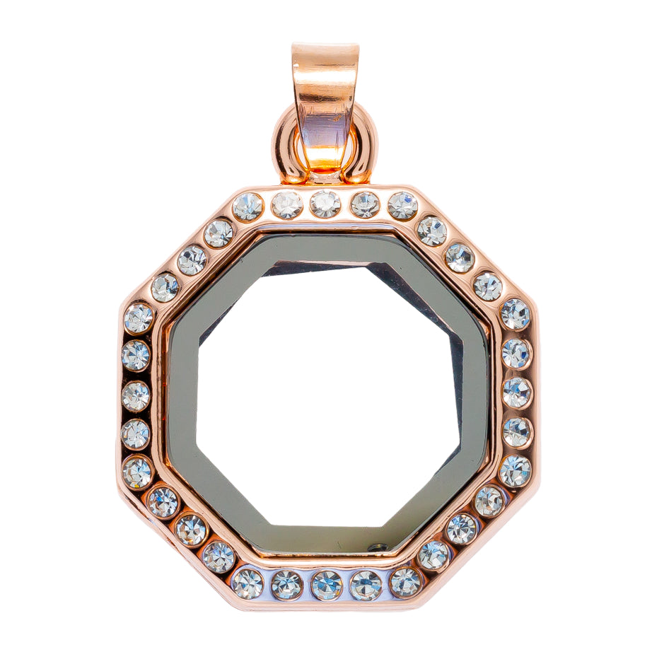 Glass Locket Pendant Magnetic - Rose Gold Petite Octagon with Chain
