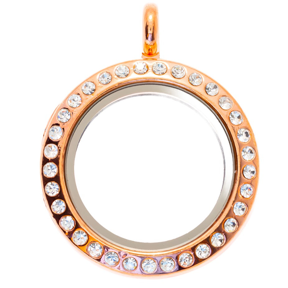 25mm Round Rhinestone Pendant Rose Gold Locket With Rose Gold Chain Default Title