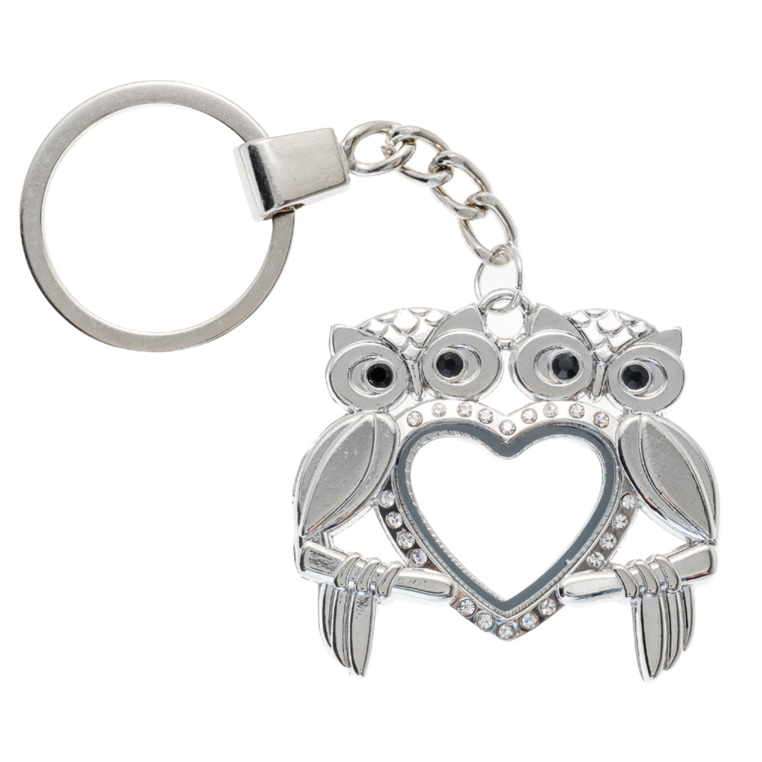 Lover Owls Heart Keychain Silver Plated Locket Default Title