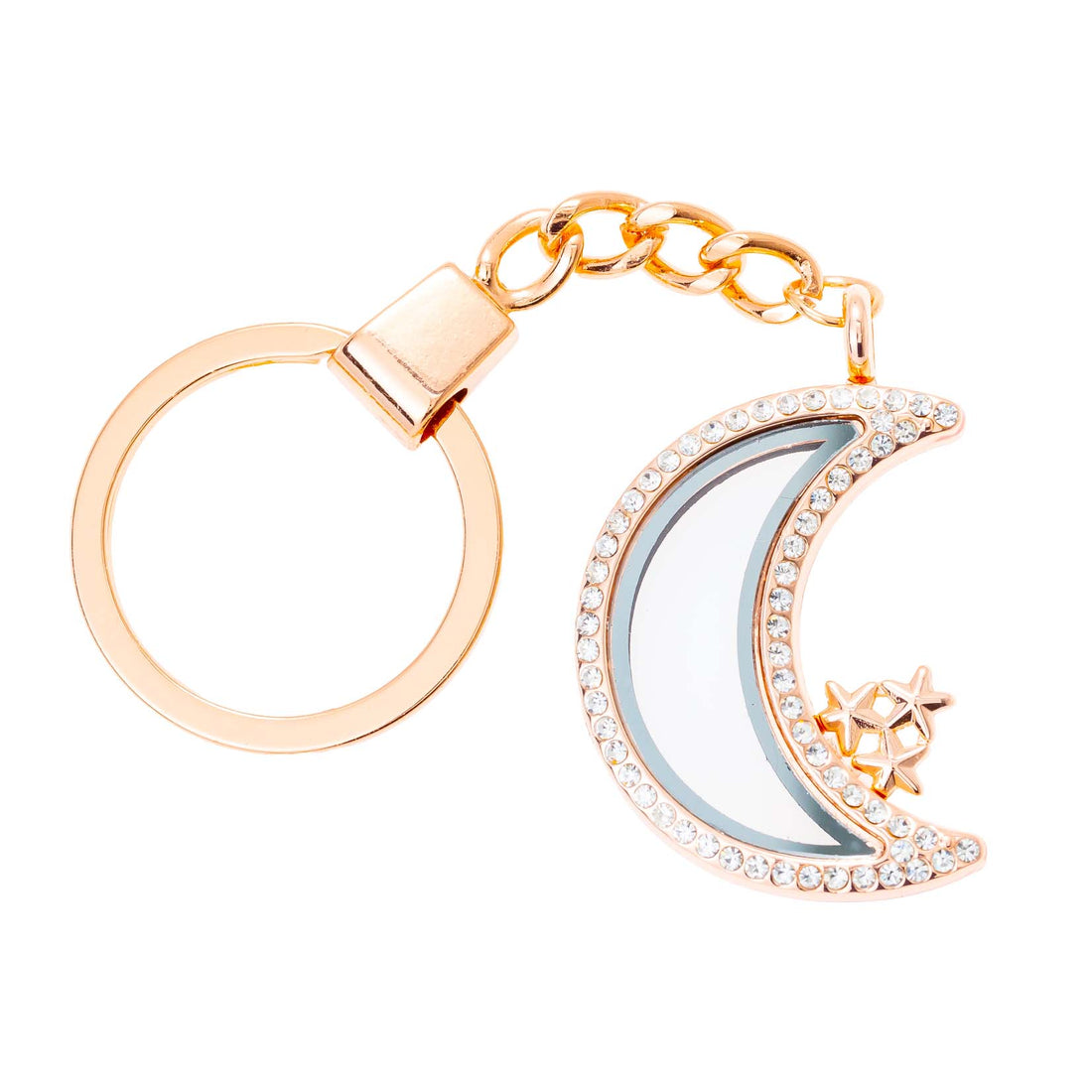 Glass Locket Keychain Magnetic - Rose Gold Sparkling Moon Star