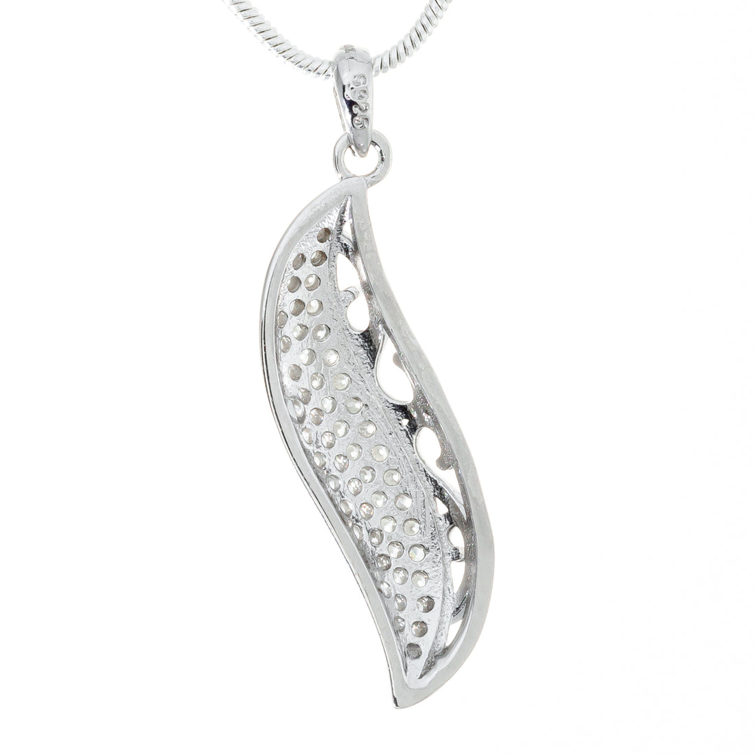 Leafy Antique Paved CZ Sterling Silver Pendant with Rhodium Coating and E-Coating Default Title