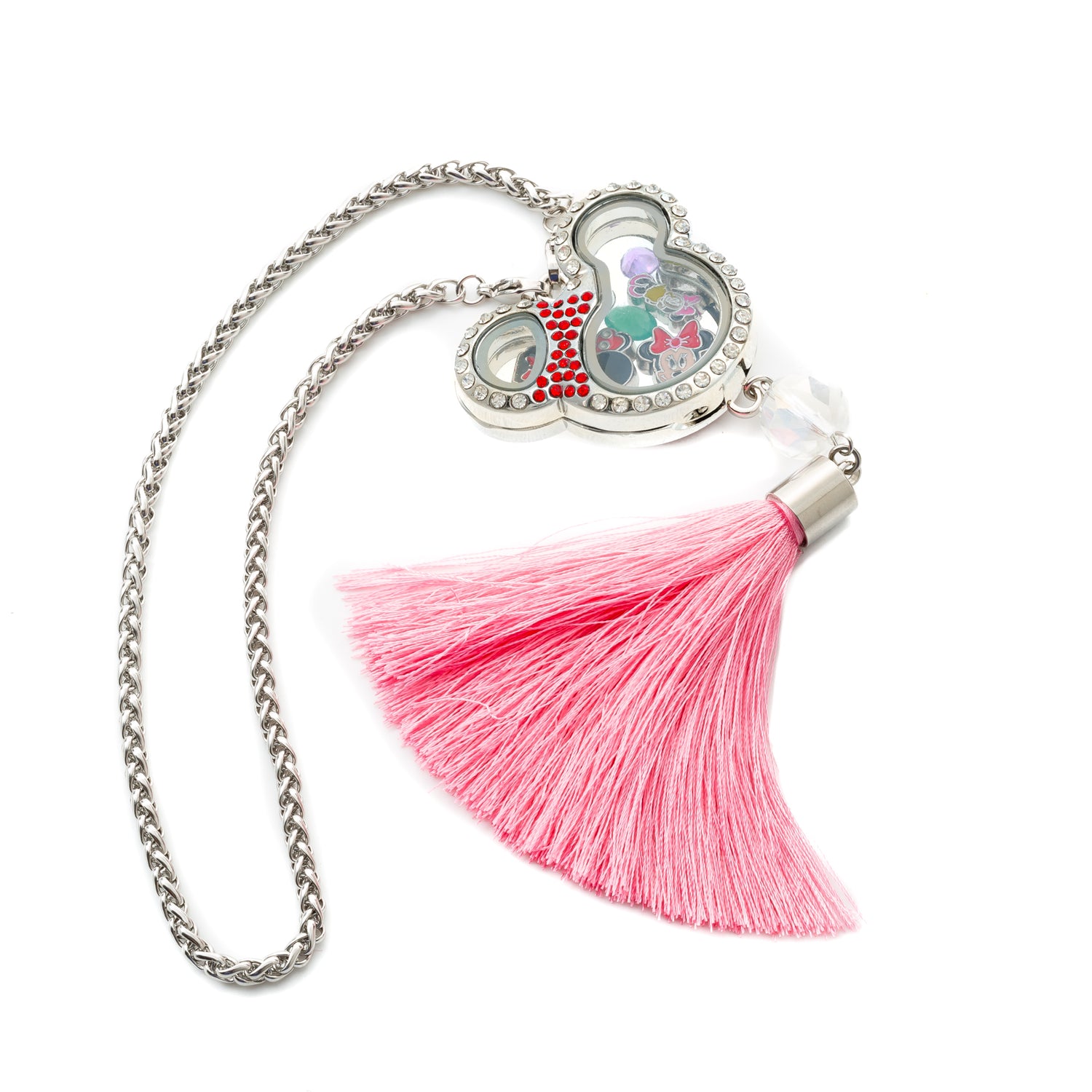 Pink Disney Minnie Mouse Car Hanging or Pendant Glass Locket with Tassel Default Title