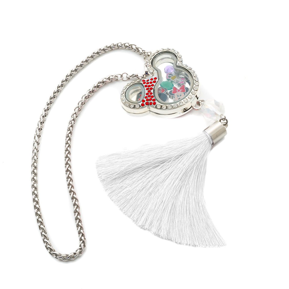 White Disney Minnie Mouse Car Hanging or Pendant Glass Locket with Tassel Default Title