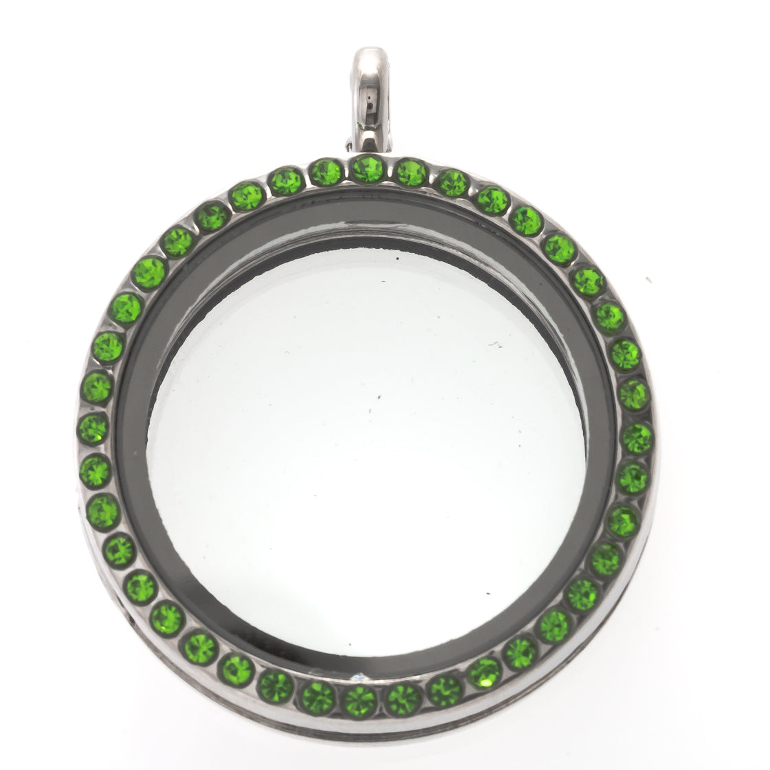 30mm Green Rhinestone Round Magnetic Glass Locket Default Title