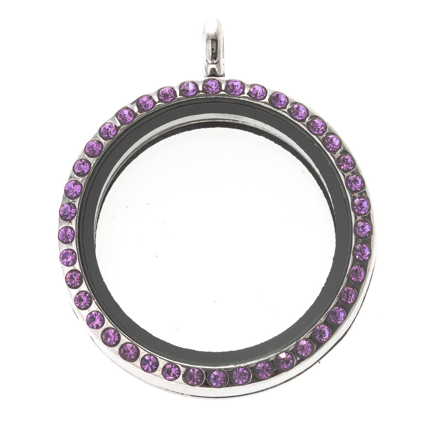30mm Purple Rhinestone Round Magnetic Glass Locket Default Title