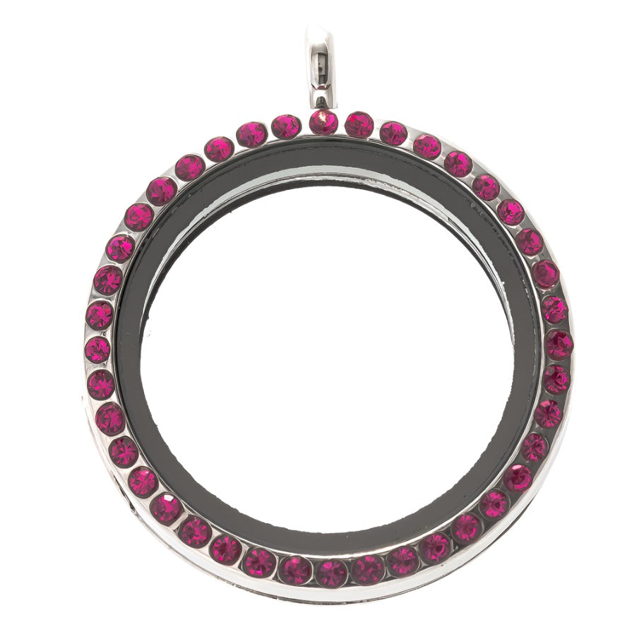 30mm Pink Rhinestone Round Magnetic Glass Locket Default Title
