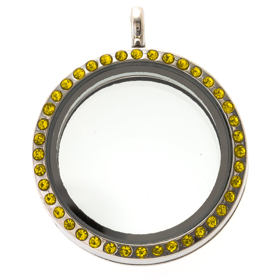 30mm Yellow Rhinestone Round Magnetic Glass Locket Default Title
