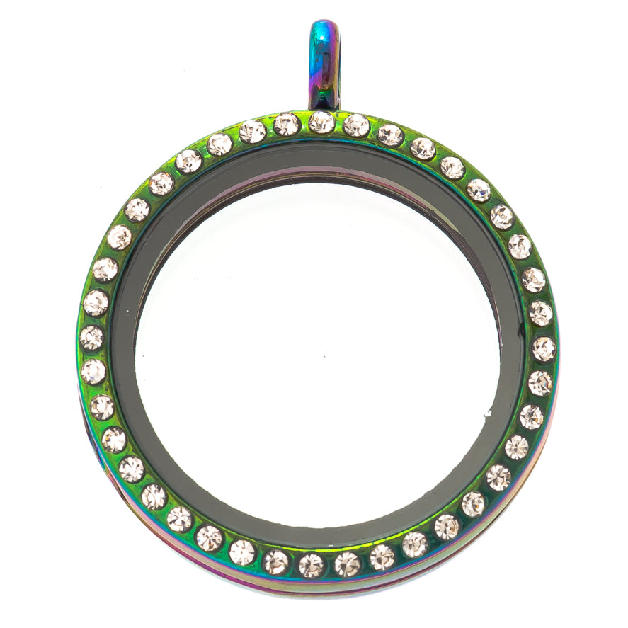 30mm Rainbow Rhinestone Round Magnetic Glass Locket Default Title