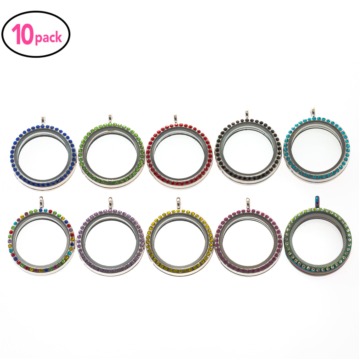 10 Pack Variety Color Round Magnetic Glass Locket
