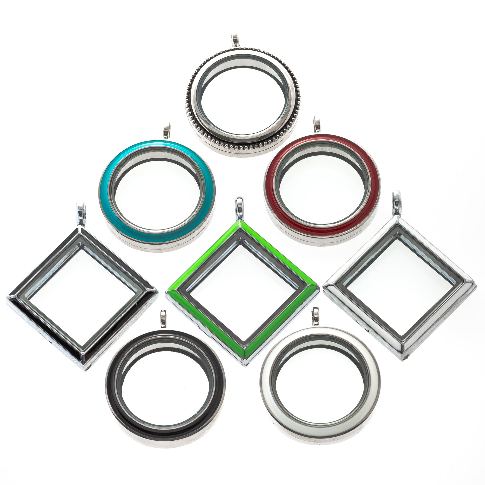 8 Pack Variety Shape and Colors Flip Up and Twist Off Magnetic Glass Lockets