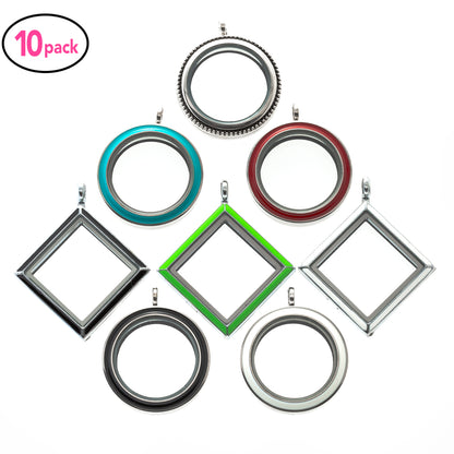 8 Pack Variety Shape and Colors Flip Up and Twist Off Magnetic Glass Lockets
