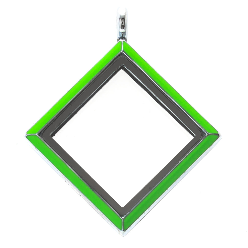 Neon Green Diamond Shaped Enamel Magnetic Glass Locket Default Title