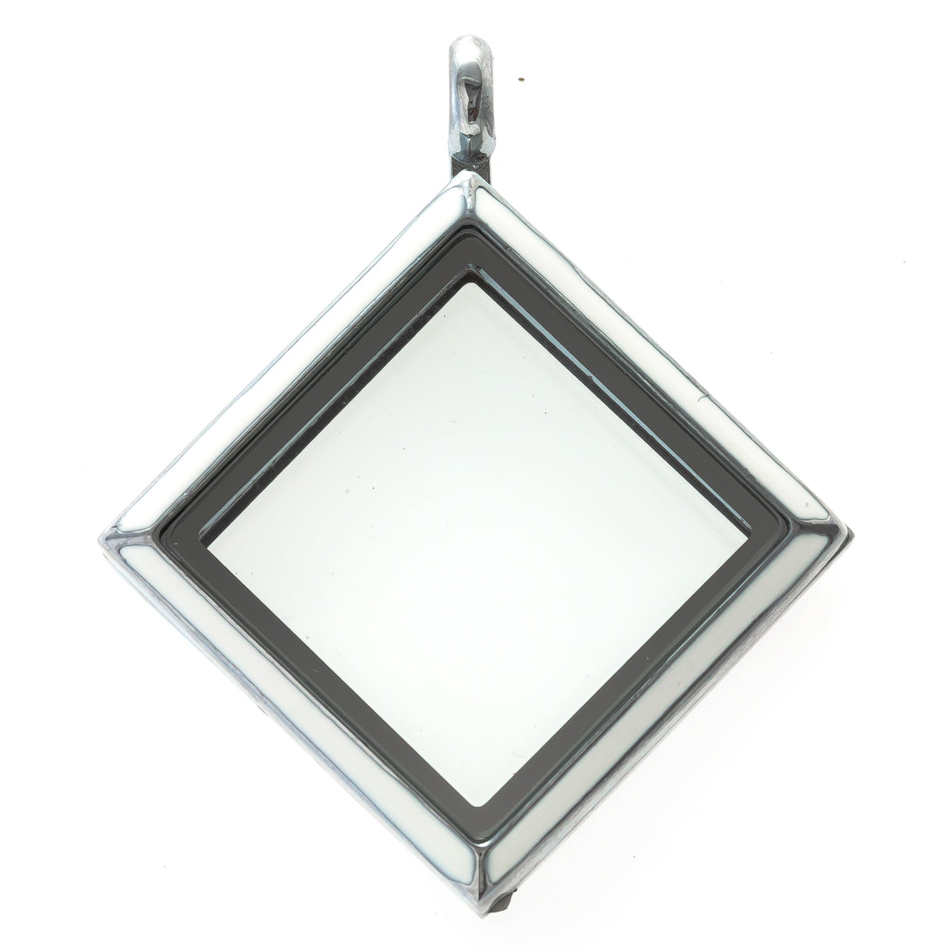 White Diamond Shaped Enamel Magnetic Glass Locket Default Title