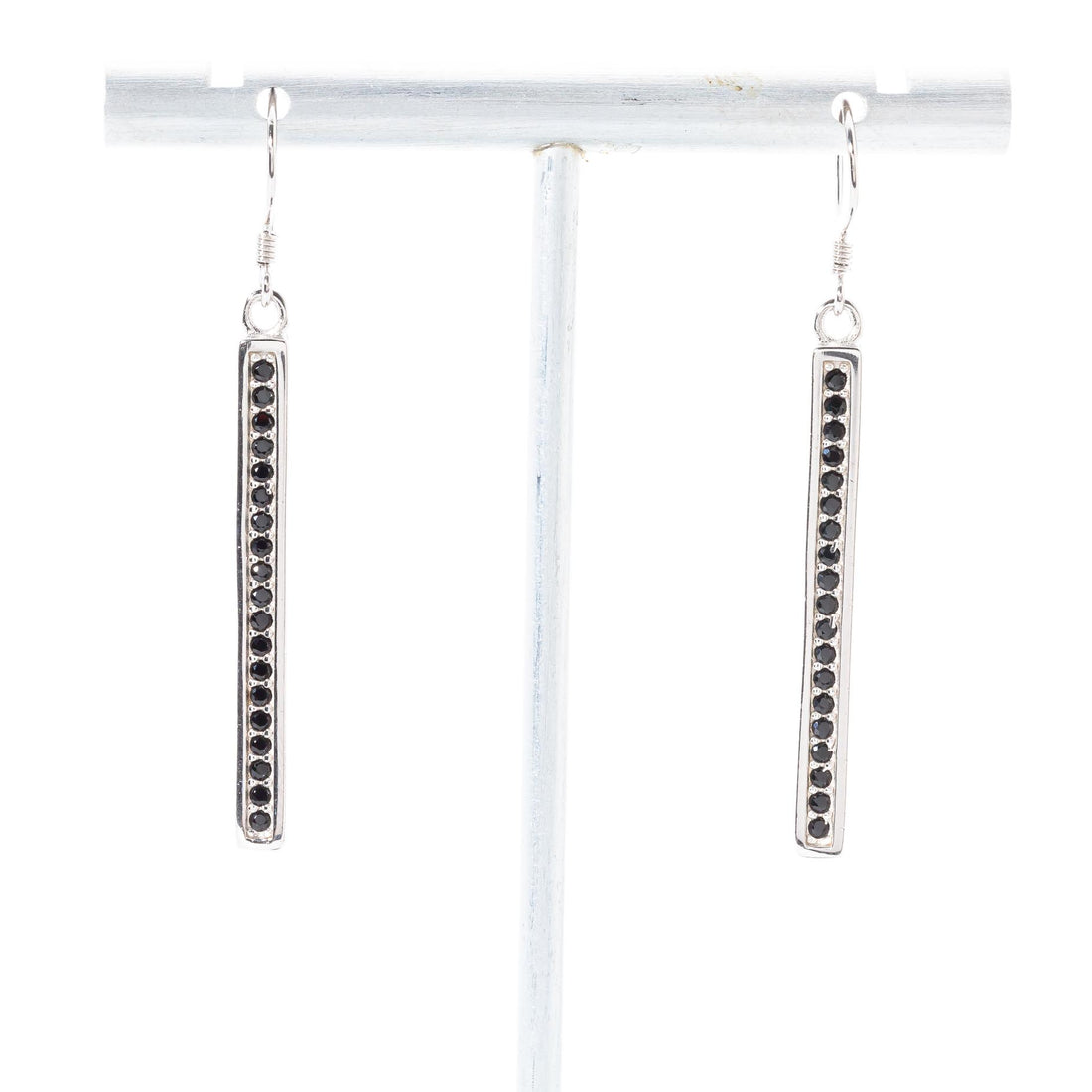 Black Solid Bar 1.5” Dangle Earrings Rhinestone Sterling Silver Default Title