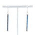 Blue Solid Bar 1.5” Dangle Earrings Rhinestone Sterling Silver Default Title