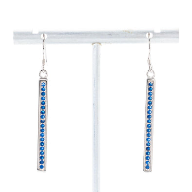 Blue Solid Bar 1.5” Dangle Earrings Rhinestone Sterling Silver Default Title