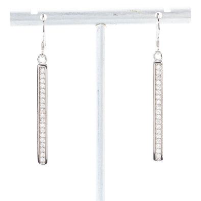 Clear Solid Bar 1.5” Dangle Earrings Rhinestone Sterling Silver Default Title