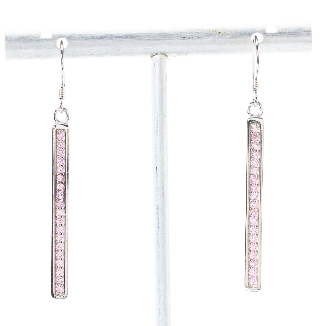 Pink Solid Bar 1.5” Dangle Earrings Rhinestone Sterling Silver Default Title